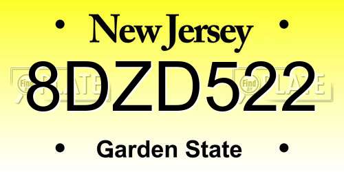 8DZD522 New Jersey License Plate