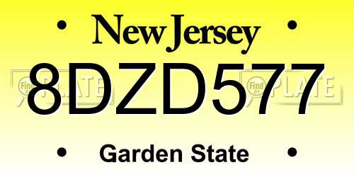 8DZD577 New Jersey License Plate