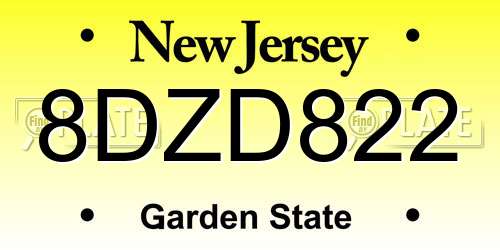 8DZD822 New Jersey License Plate