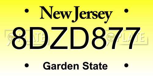 8DZD877 New Jersey License Plate