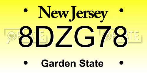 8DZG78 New Jersey License Plate