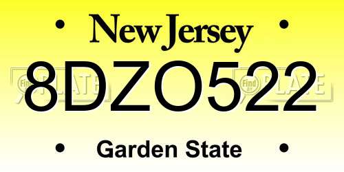 8DZO522 New Jersey License Plate