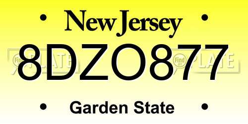 8DZO877 New Jersey License Plate