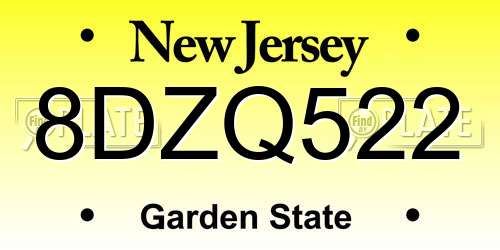 8DZQ522 New Jersey License Plate