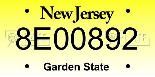 8E00892 New Jersey License Plate