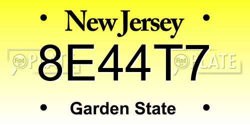 8E44T7 New Jersey License Plate