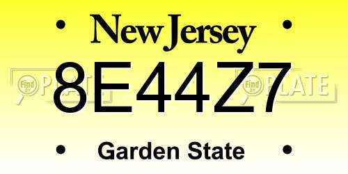 8E44Z7 New Jersey License Plate