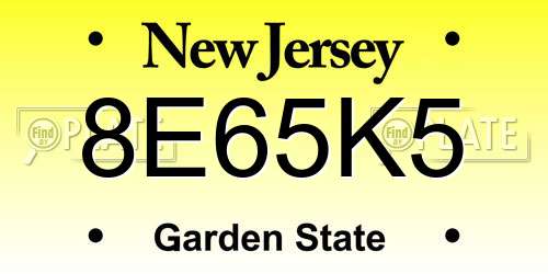 8E65K5 New Jersey License Plate