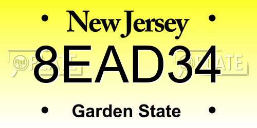 8EAD34 New Jersey License Plate