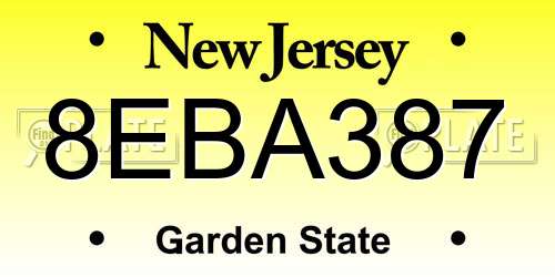 8EBA387 New Jersey License Plate