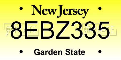 8EBZ335 New Jersey License Plate