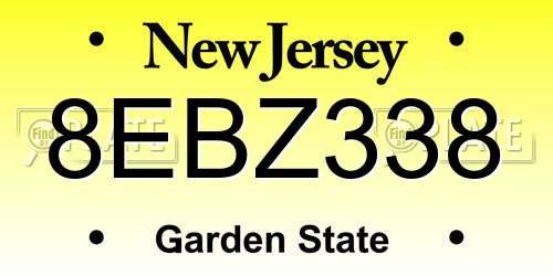 8EBZ338 New Jersey License Plate
