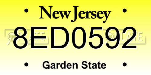 8ED0592 New Jersey License Plate