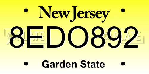 8EDO892 New Jersey License Plate