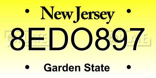 8EDO897 New Jersey License Plate