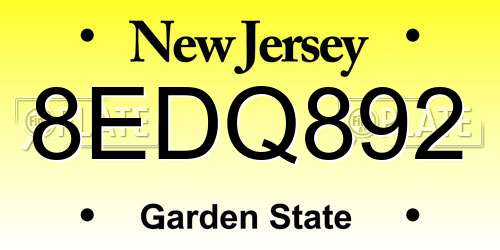 8EDQ892 New Jersey License Plate