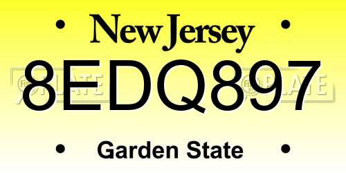 8EDQ897 New Jersey License Plate