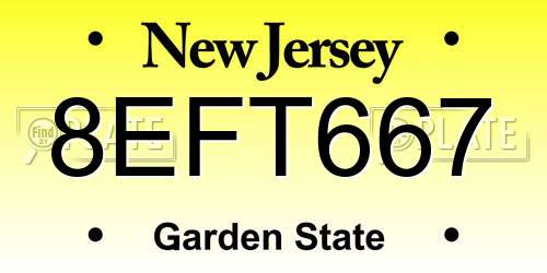 8EFT667 New Jersey License Plate