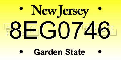 8EG0746 New Jersey License Plate