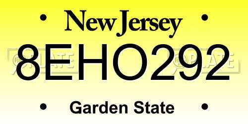 8EHO292 New Jersey License Plate