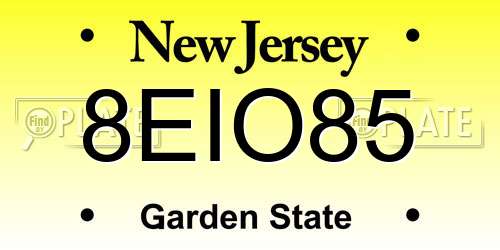 8EIO85 New Jersey License Plate