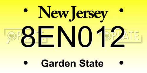 8EN012 New Jersey License Plate