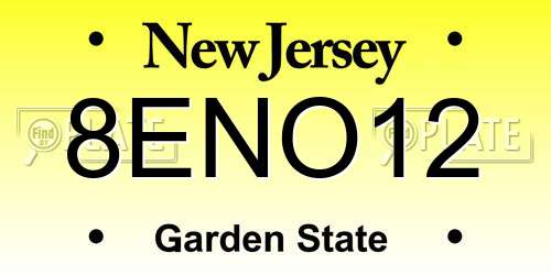 8ENO12 New Jersey License Plate