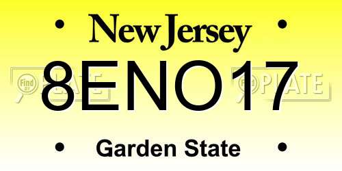 8ENO17 New Jersey License Plate