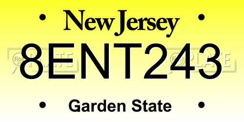 8ENT243 New Jersey License Plate