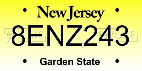 8ENZ243 New Jersey License Plate