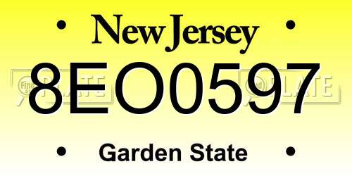 8EO0597 New Jersey License Plate