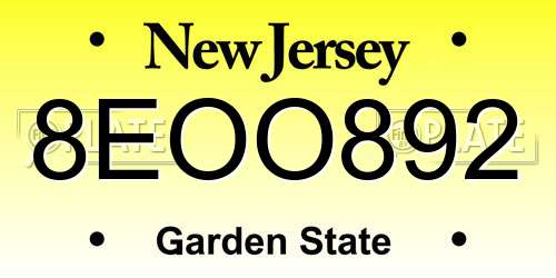 8EOO892 New Jersey License Plate