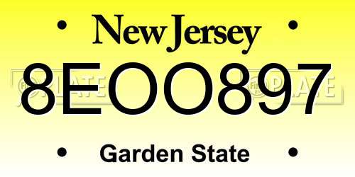 8EOO897 New Jersey License Plate