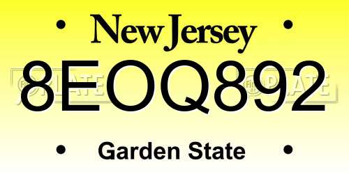 8EOQ892 New Jersey License Plate