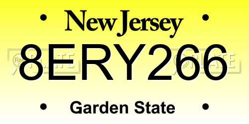 8ERY266 New Jersey License Plate