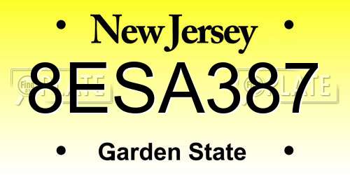 8ESA387 New Jersey License Plate
