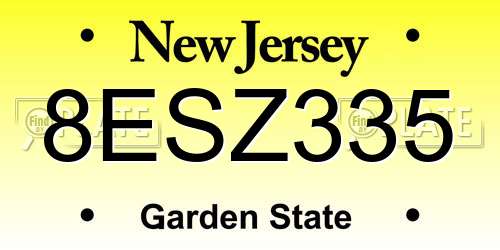 8ESZ335 New Jersey License Plate