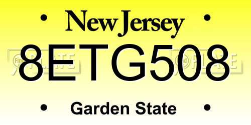 8ETG508 New Jersey License Plate