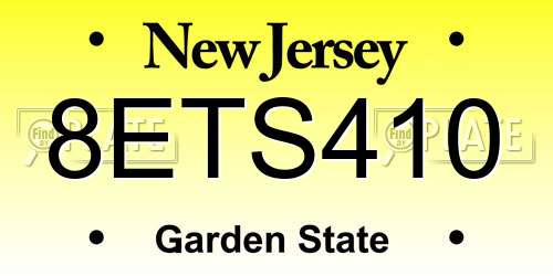 8ETS410 New Jersey License Plate