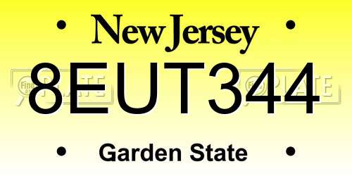 8EUT344 New Jersey License Plate