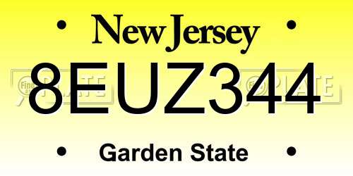8EUZ344 New Jersey License Plate