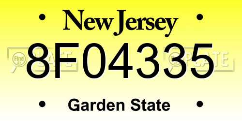 8F04335 New Jersey License Plate