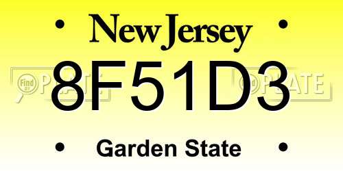 8F51D3 New Jersey License Plate