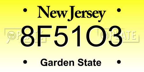 8F51O3 New Jersey License Plate