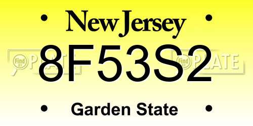 8F53S2 New Jersey License Plate