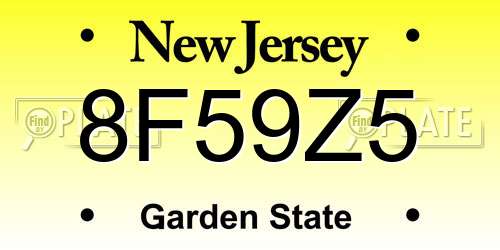 8F59Z5 New Jersey License Plate