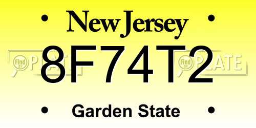 8F74T2 New Jersey License Plate
