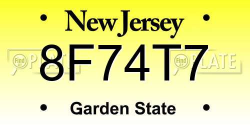 8F74T7 New Jersey License Plate