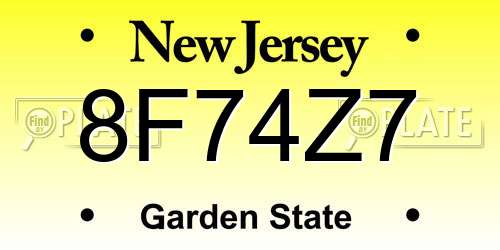 8F74Z7 New Jersey License Plate