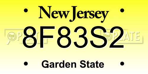 8F83S2 New Jersey License Plate